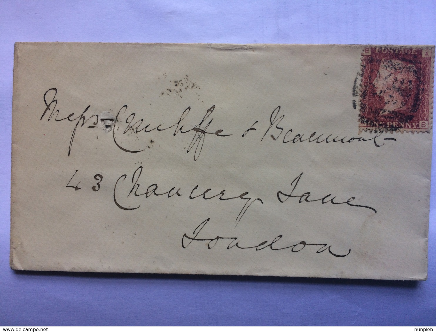 GB 1877 Cover To London Tied With 1d Red Plate 134 - Covers & Documents