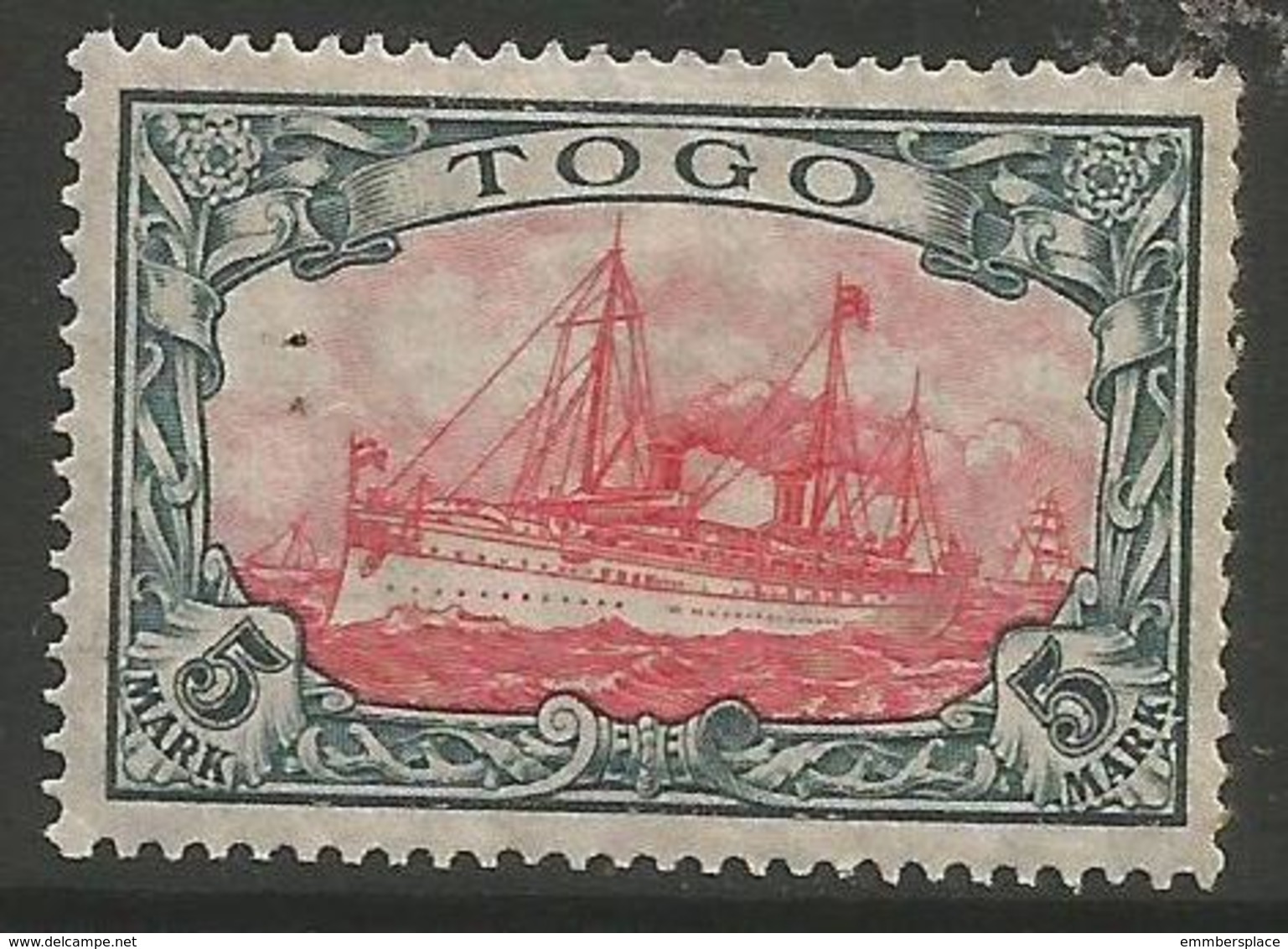 German Togo - 1915 Kaiser's Yacht 5mk MH *   Sc 23 - Togo