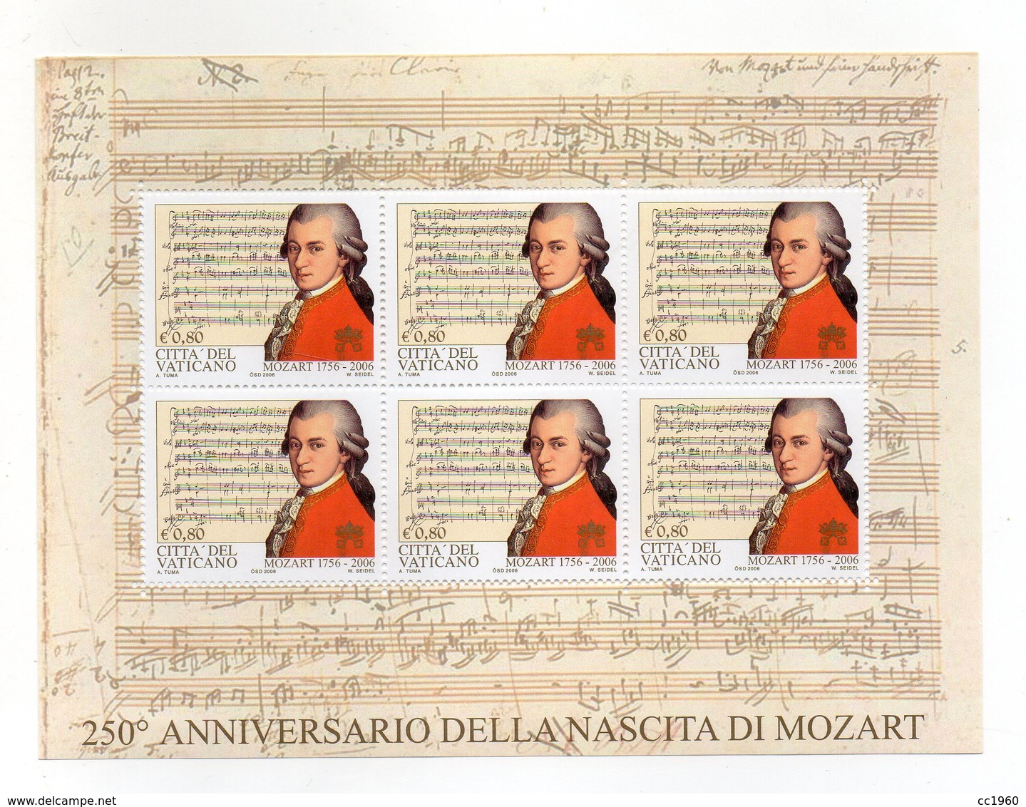 VATICANO - 2006 - Foglietto 250° Anniversario Della Nascita Di Mozart - 6 Valori - Nuovo ** - (FDC15894) - Musica