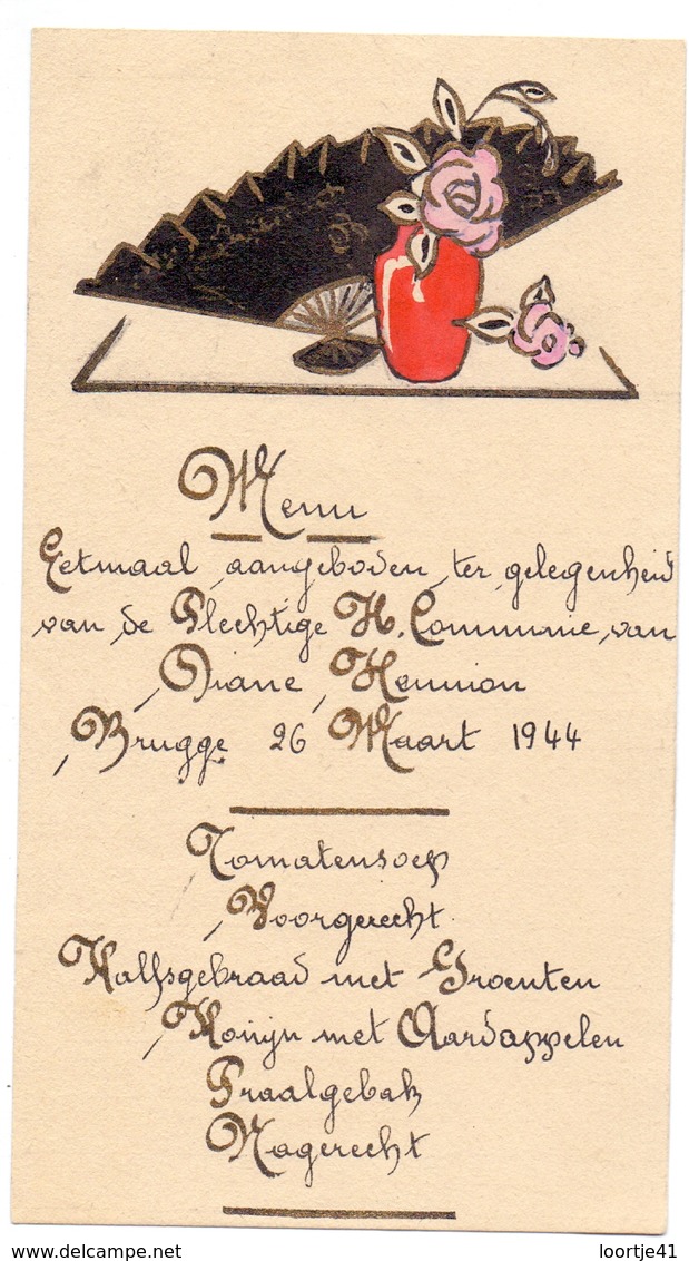 Menu - Eetmaal Communie Diane Hennion - Brugge 1944 - Menus