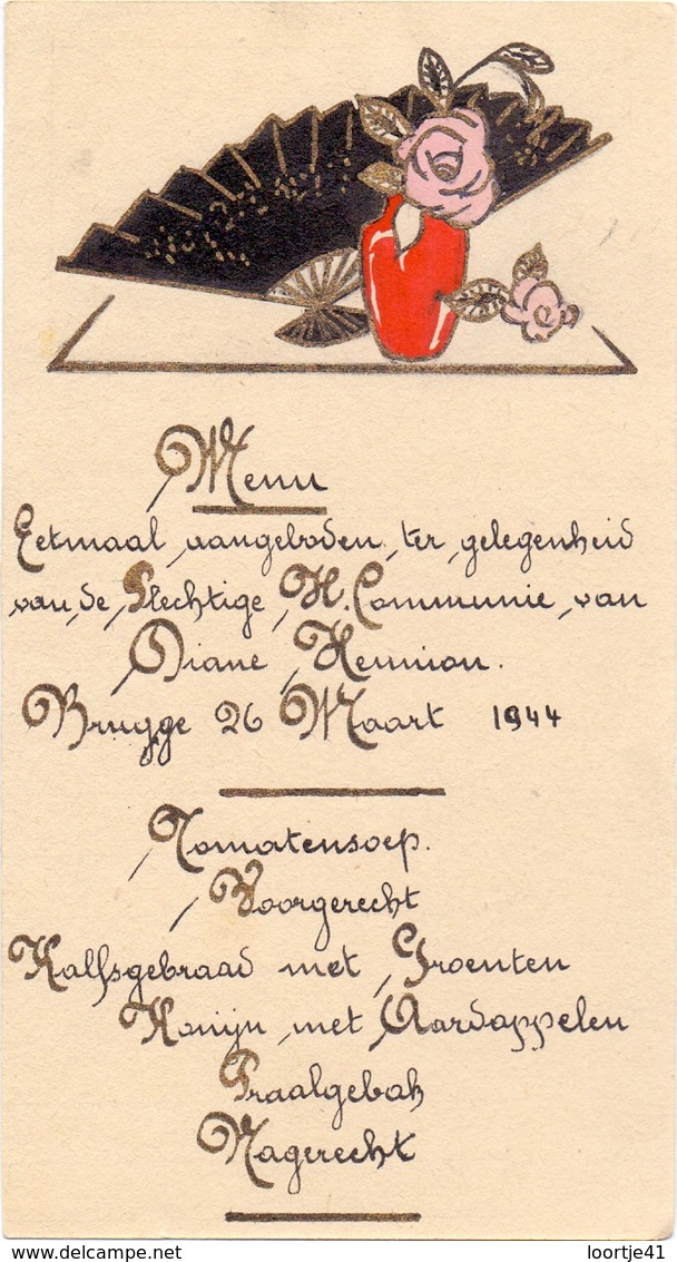 Menu - Eetmaal Communie Diane Hennion - Brugge 1944 - Menus