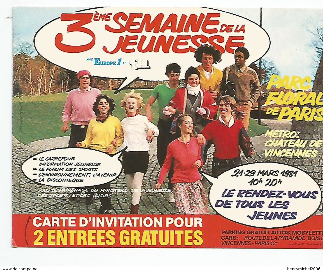 Carte D'invitation 3e Semaine De La Jeunesse Parc Floral De Paris 1981 9x12 Cm - Tickets D'entrée