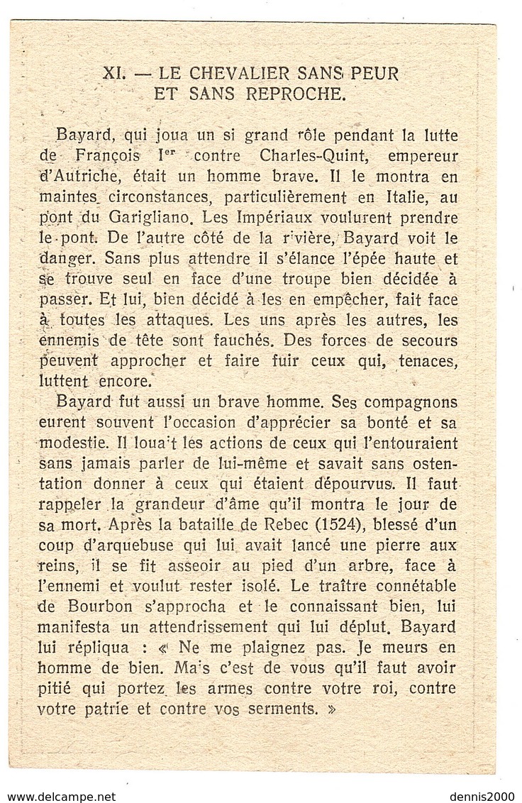 CARTE PUB - VÊTEMENTS CONCHON-QUINETTE - Historiettes De France - 11 - Le Chevalier Sans Peur Et Sans Reproche - Publicité