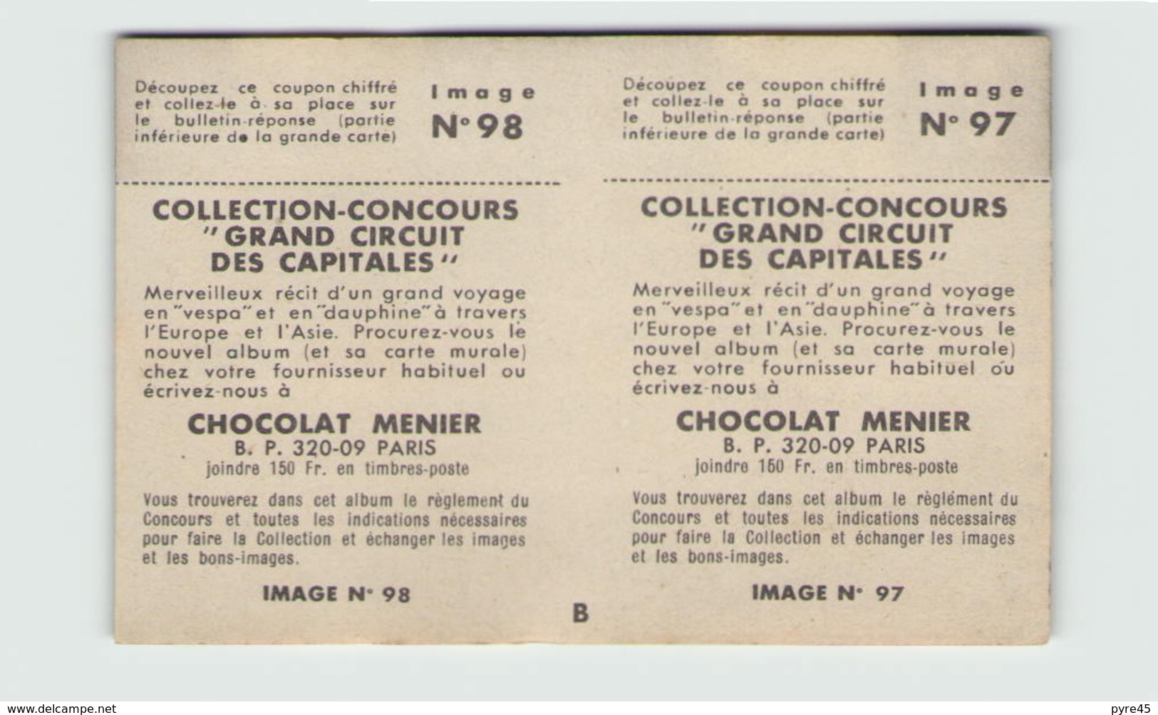 IMAGE CHOCOLAT MENIER GRAND CIRCUIT DES CAPITALES N° 97 / 98 - Autres & Non Classés