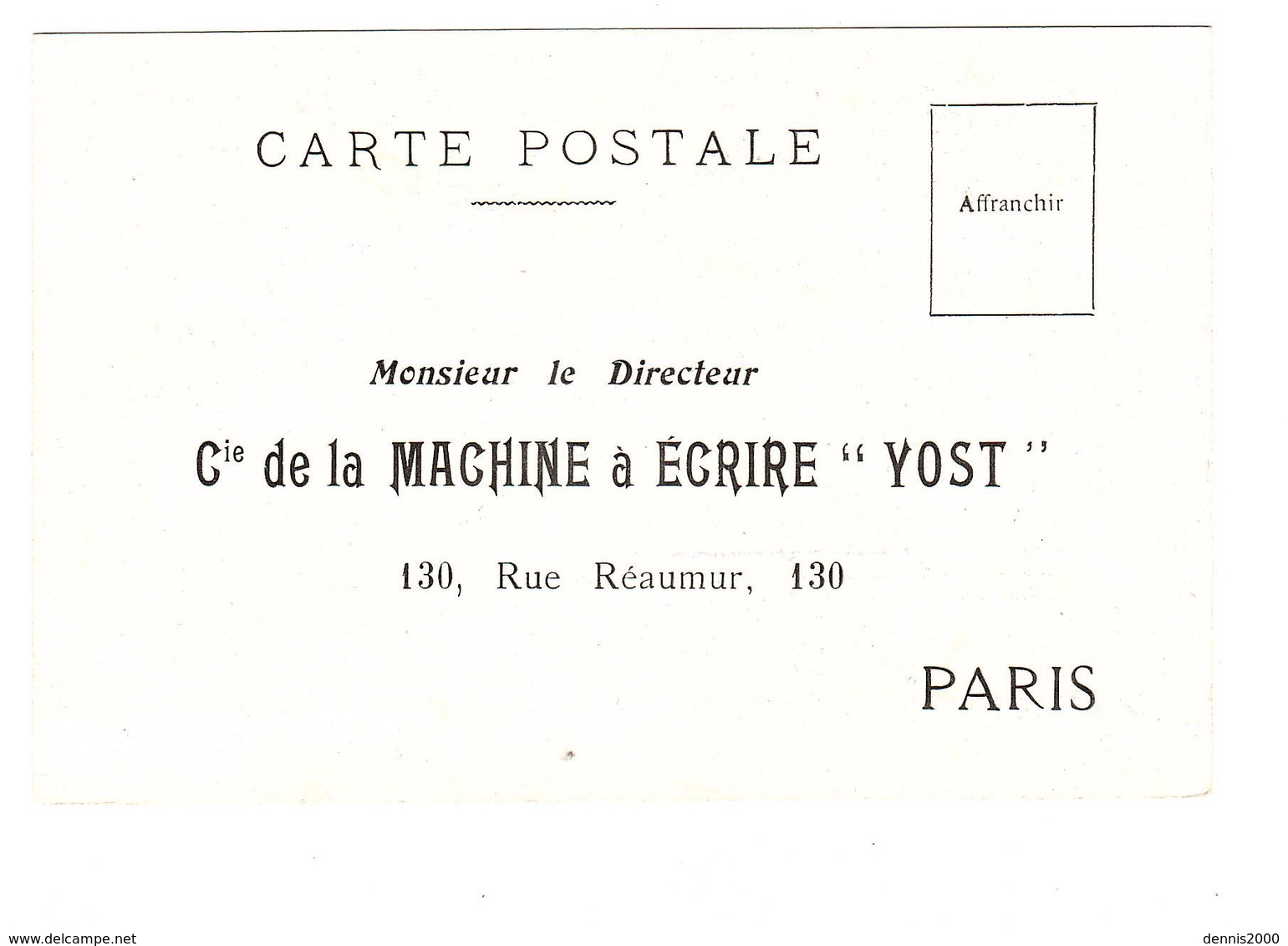 CARTE PUB - MACHINE À ECRIRE "YOST" - Carte Réponse, Demande De Catalogue - Publicité