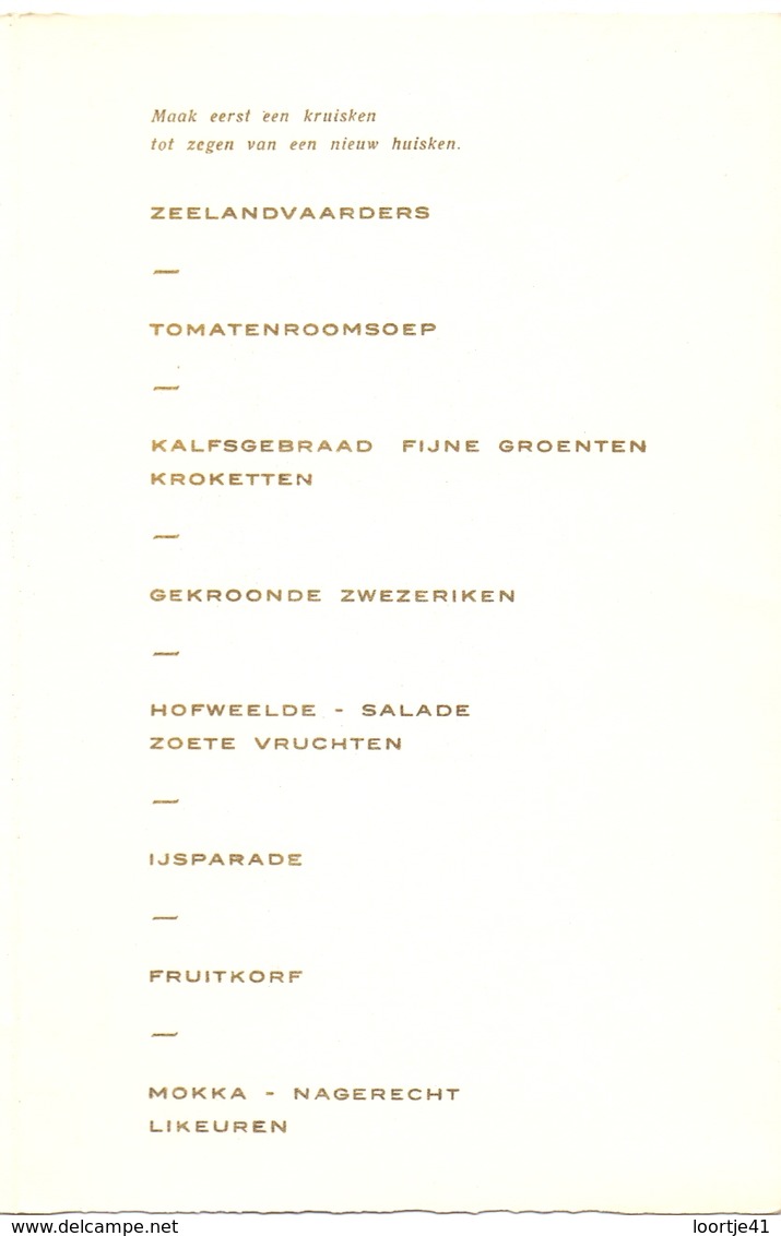 Menu - Feestmaal Huwelijk Marieke X Firmin - Meulebeke 1962 - Menus