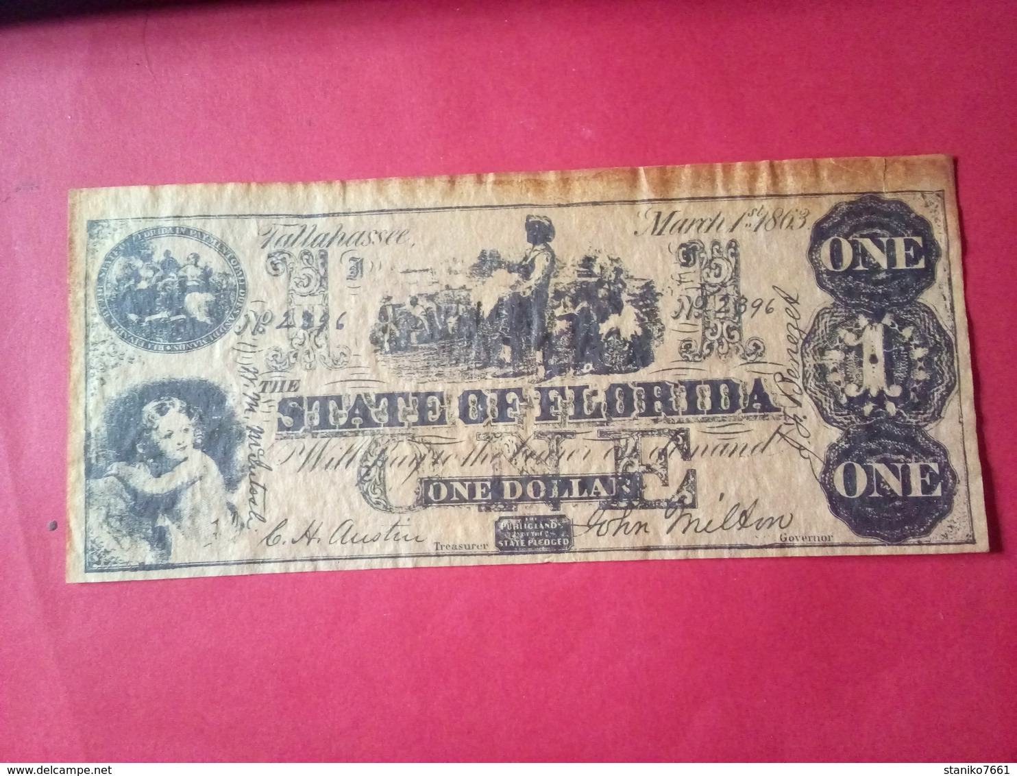 CONFEDERATE THE STATE OF FLORIDA ONE DOLLAR 1 DOLLAR USA 1863 Reproduction - Confederate Currency (1861-1864)