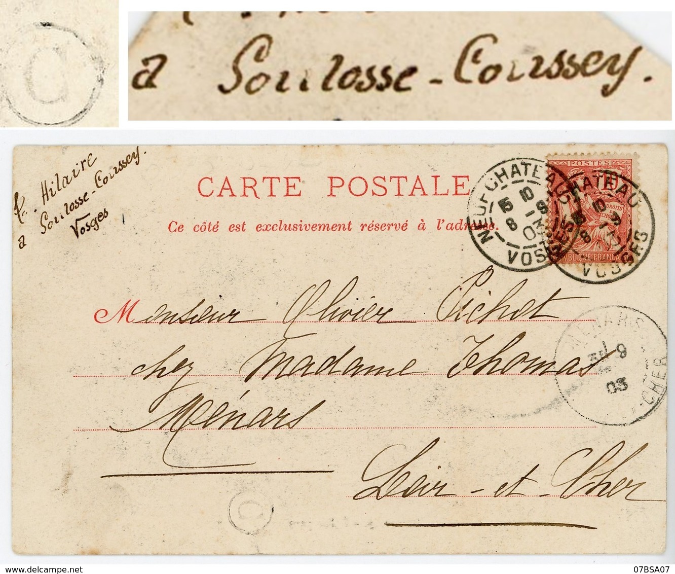 VOSGES CP 1903 NEUFCHATEAU T84 BOITE RURALE C = SOULOSSE COUSSEY ( SOULOSSE SOUS ST ELOPHE ) - 1877-1920: Periodo Semi Moderno