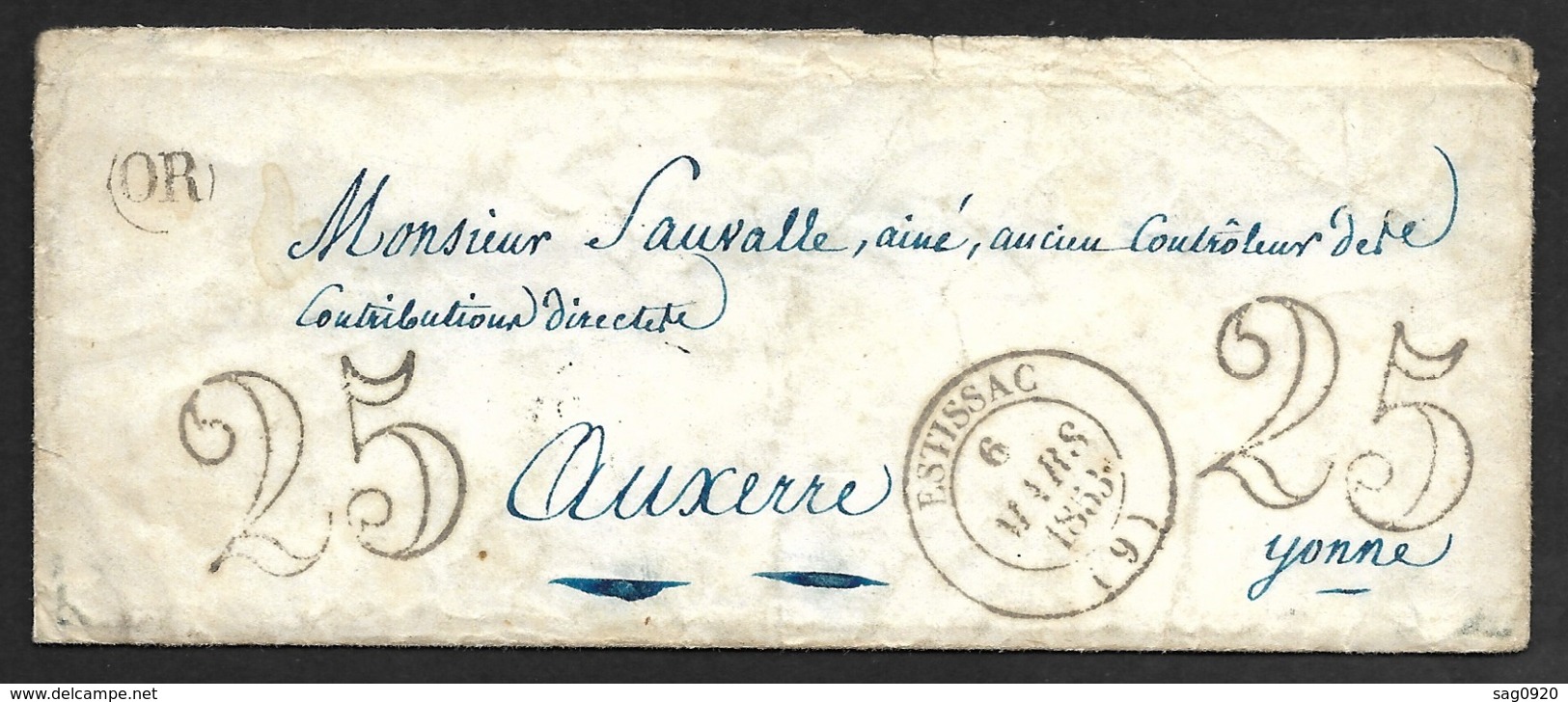 Aube-Lettre (Avec Sa Correspondance De Bercenay En Othe) Avec Cachet Type 14 De Estissac-Pour Auxerre - 1849-1876: Période Classique