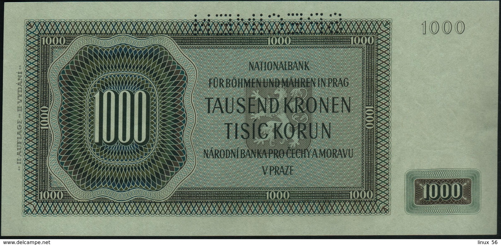 BOHEMIA & MORAVIA - 1.000 Korun 24.10.1942 {2 Auflage Prefix #a&b} {SPECIMEN} AU-UNC P.15 S - Tchécoslovaquie