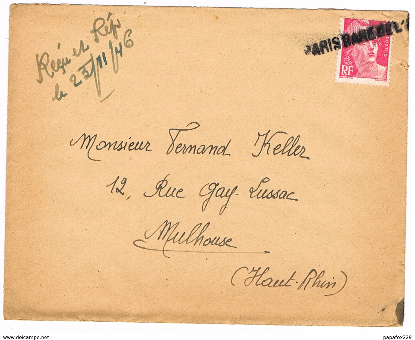 Cachet Provisoire Gare De L'est 1946 Depart Clermont Ferrand Pour Mulhouse - Other & Unclassified