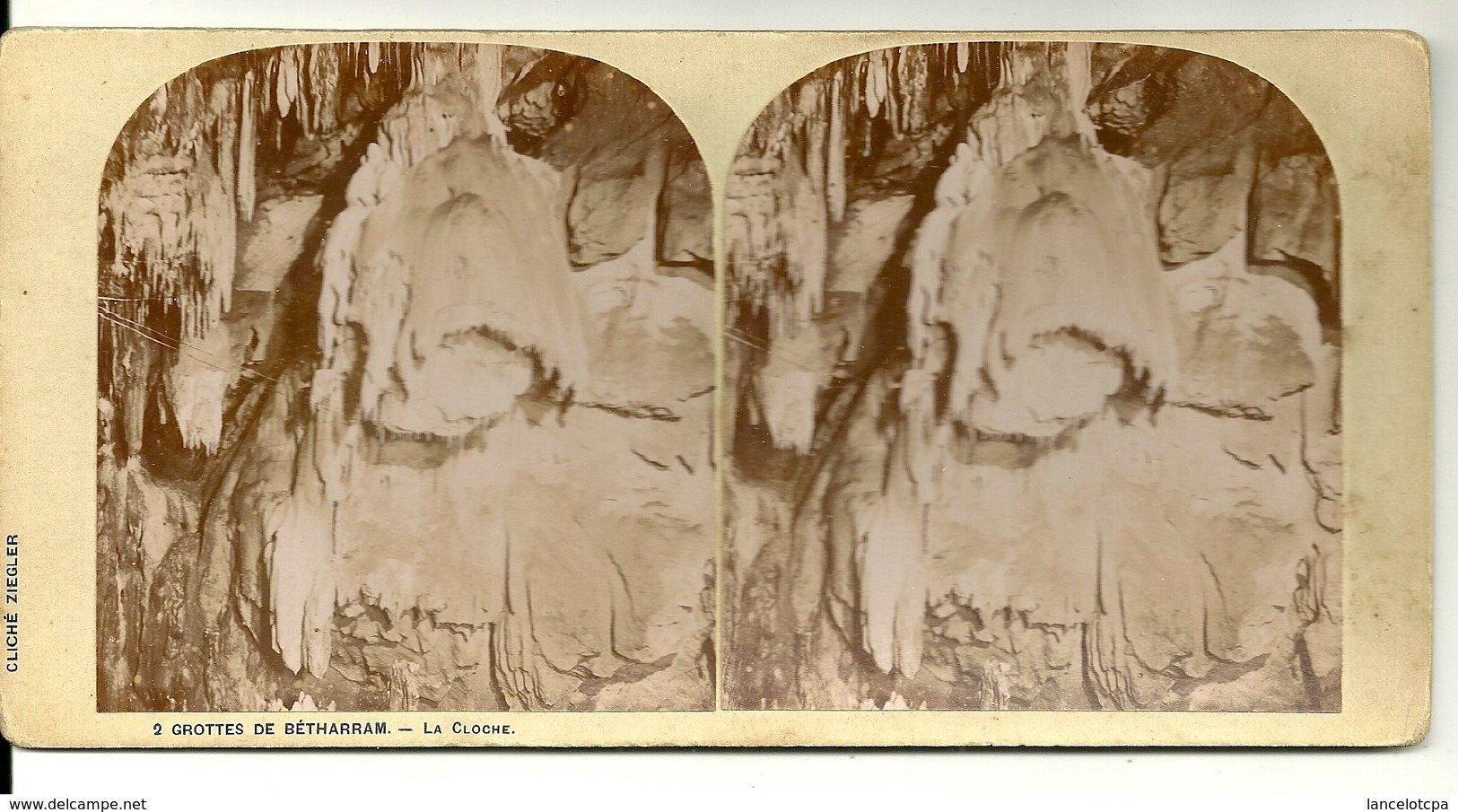 PHOTO STEREOTYPE SUR SUPPORT CARTON / GROTTES DE BETHARRAM - LA CLOCHE - Anciennes (Av. 1900)