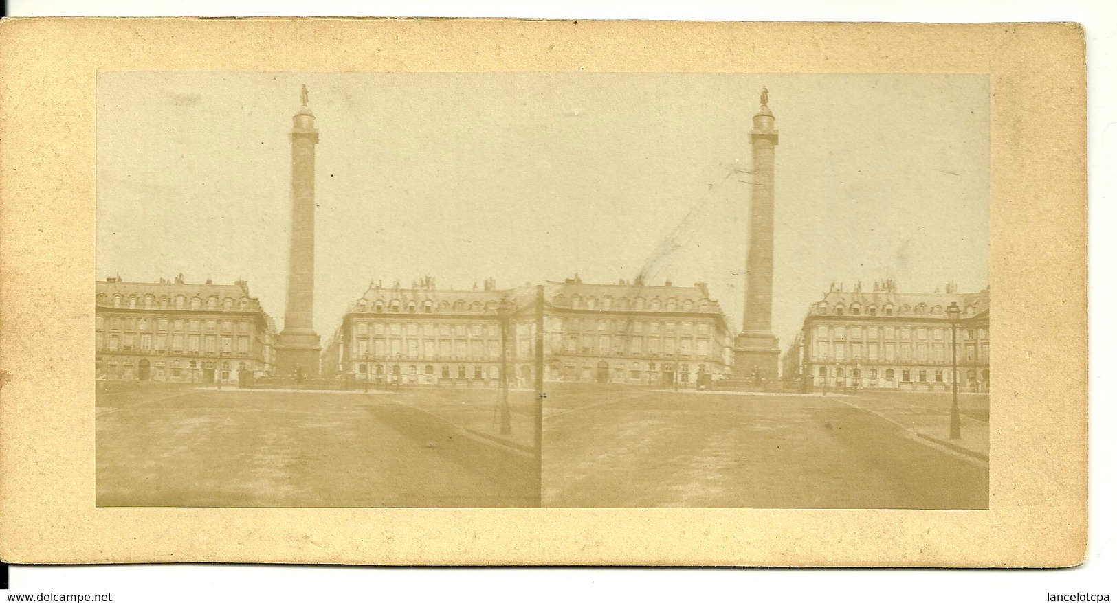 PHOTO STEREOTYPE SUR SUPPORT CARTON / PARIS - PLACE VENDOME - Anciennes (Av. 1900)