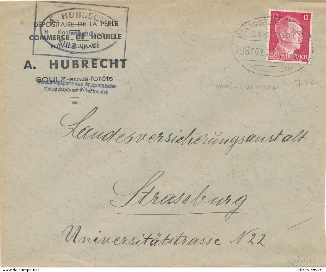 Allemagne N°712 Obl AMBULANT " STRASSBURG - WINDEN Sur Lettre En-tête SOULZ SOUS FORÊTS - Alsace - Lettres & Documents