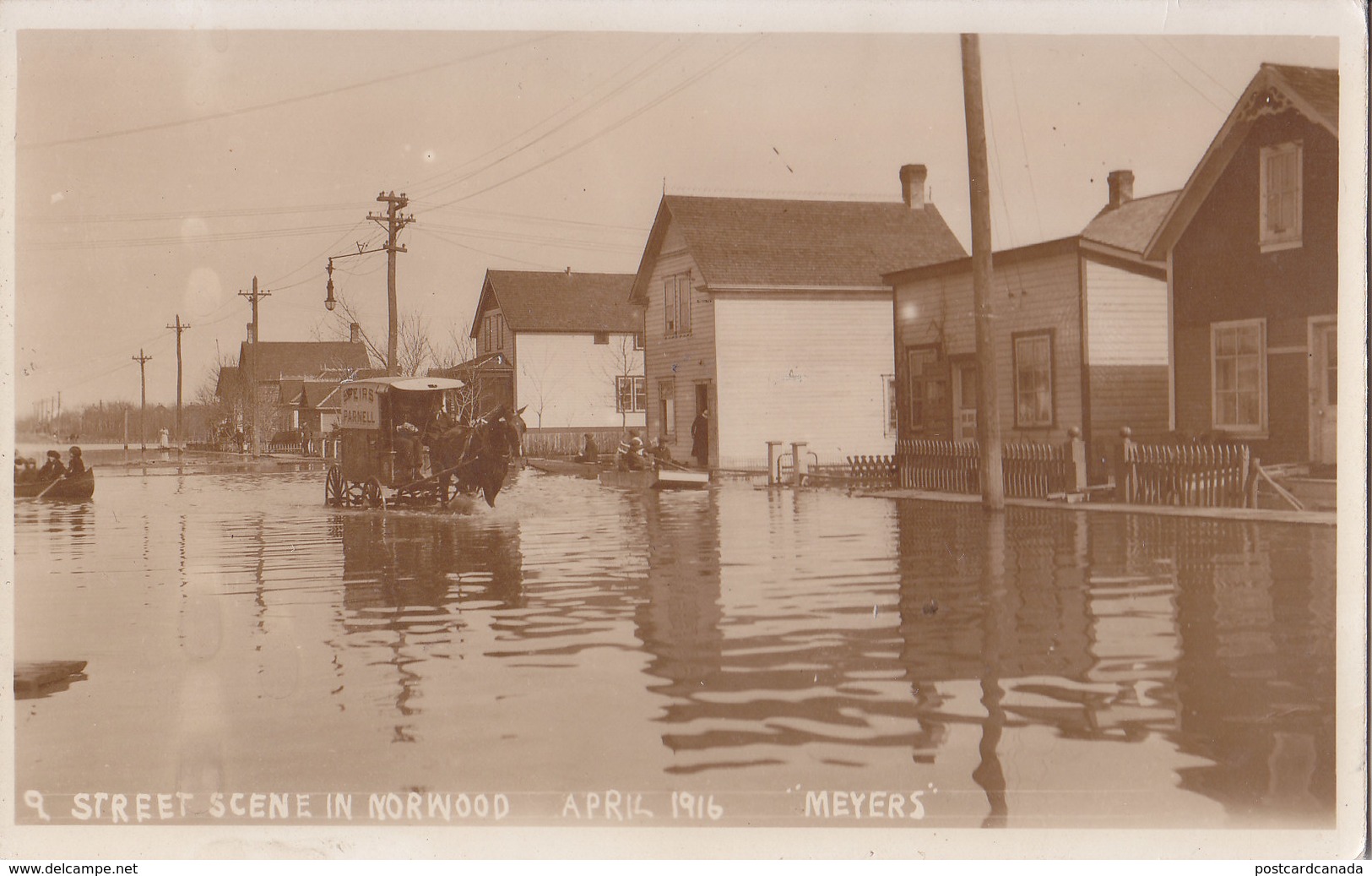 RPPC REAL PHOTO POSTCARD 1916 FLOOD NORWOOD WINNIPEG MEYERS PHOTO - Winnipeg