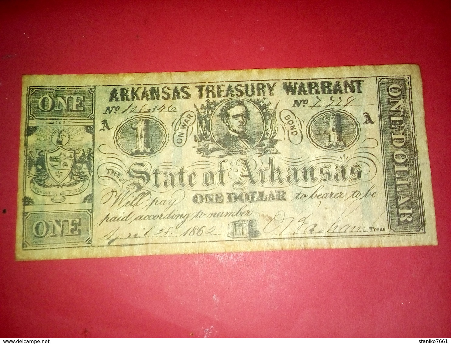 CONFEDERATE STATE OF ARKANSAS 1 DOLLAR ONE DOLLAR USA 1862 Reproduction - Devise De La Confédération (1861-1864)