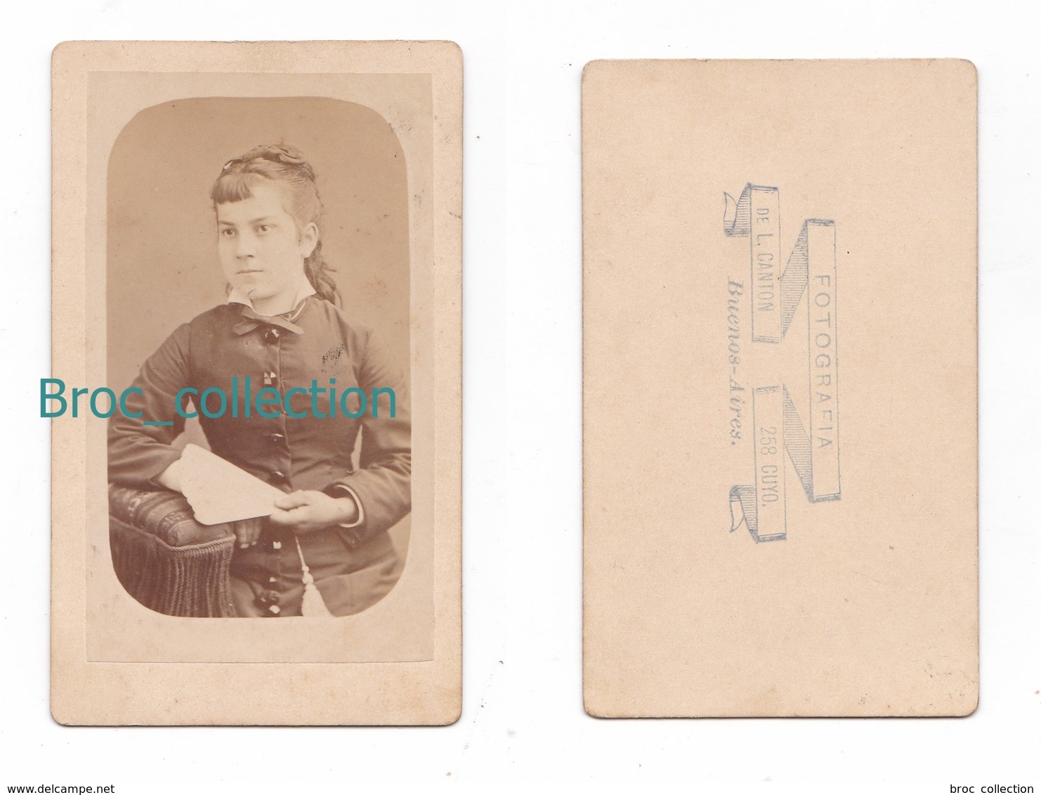 Photo Cdv D'une Jeune Fille à L'éventail, Fillette, Photographe L. Canton, Buenos Aires, Album Seguin - Anciennes (Av. 1900)