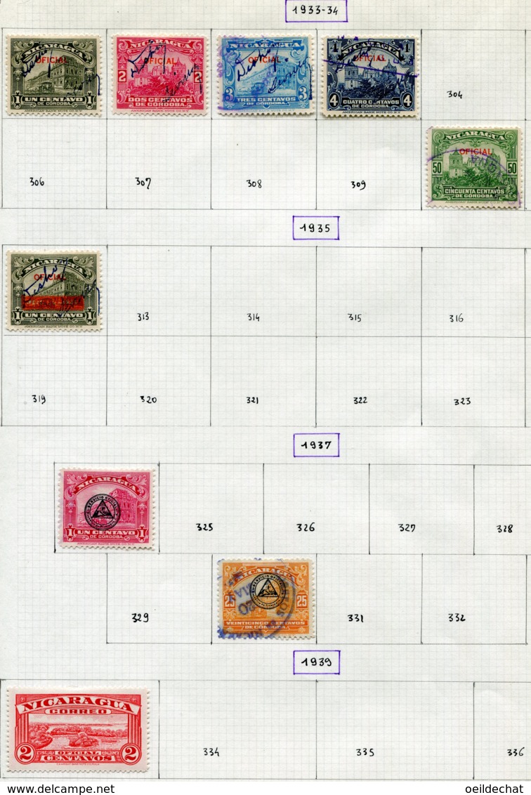 13329 NICARAGUA Collection Vendue Par Page N°300/3, 3310, 312, 324, 330, 333, Service Aérien 12,39/40,47°/*1933-39  B/TB - Nicaragua