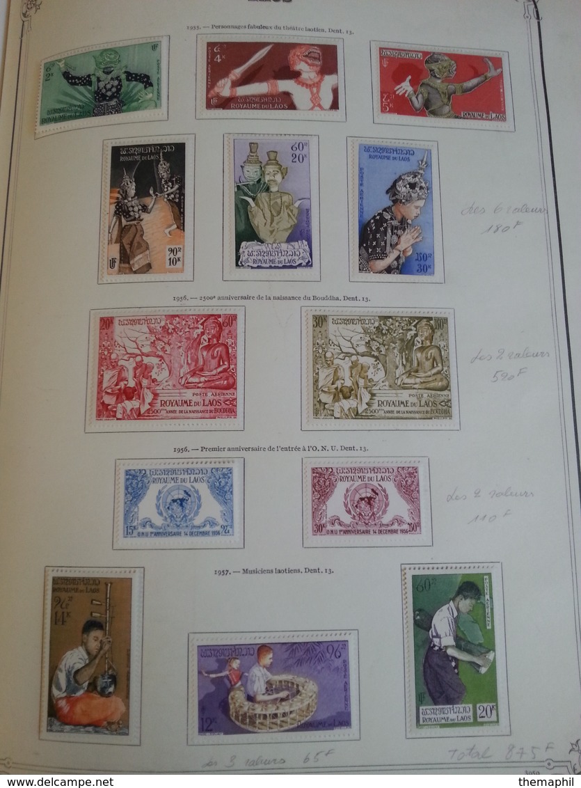 lot n° 605 LAOS collection sur pages d'albums neufs * timbres collés a 50 %