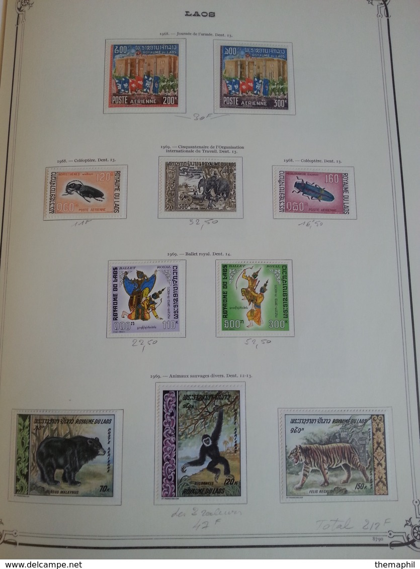 lot n° 605 LAOS collection sur pages d'albums neufs * timbres collés a 50 %