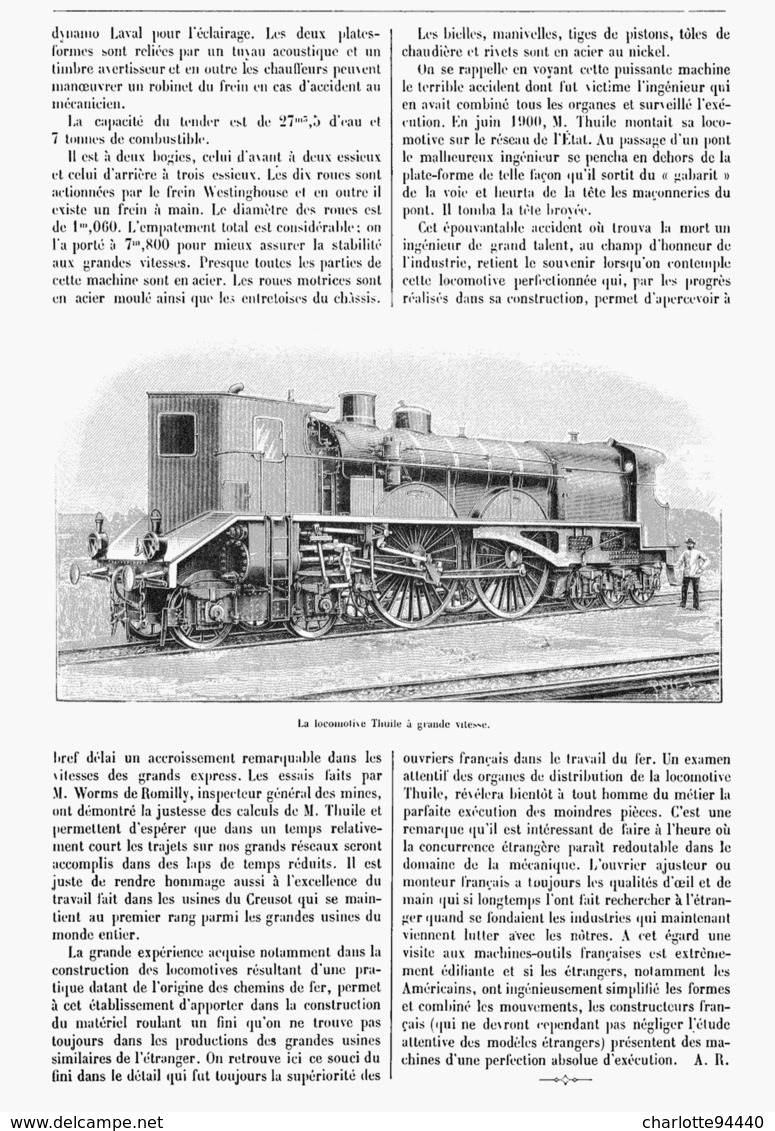 LOCOMOTIVE à GRANDE VITESSE Du CREUSOT  1900 - Railway