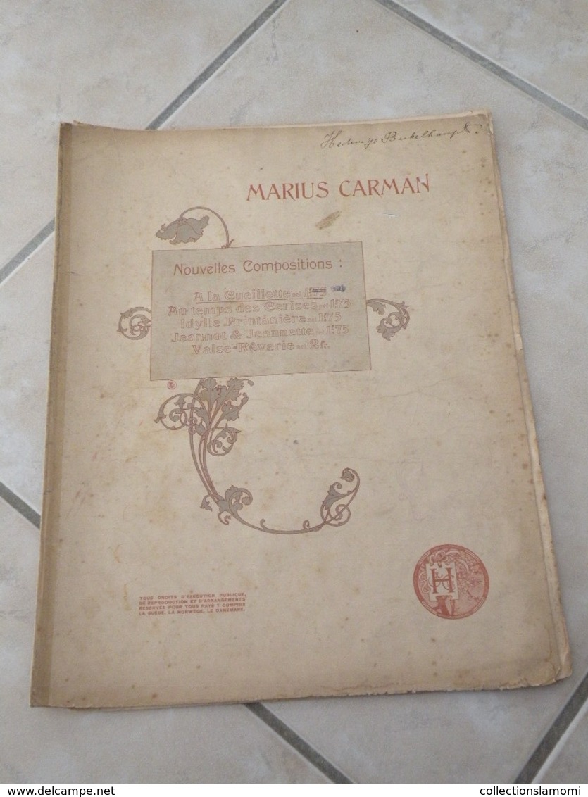 A La Cueillette -(Musique Marius Carman) - Partition (Piano)1900 - Instruments à Clavier