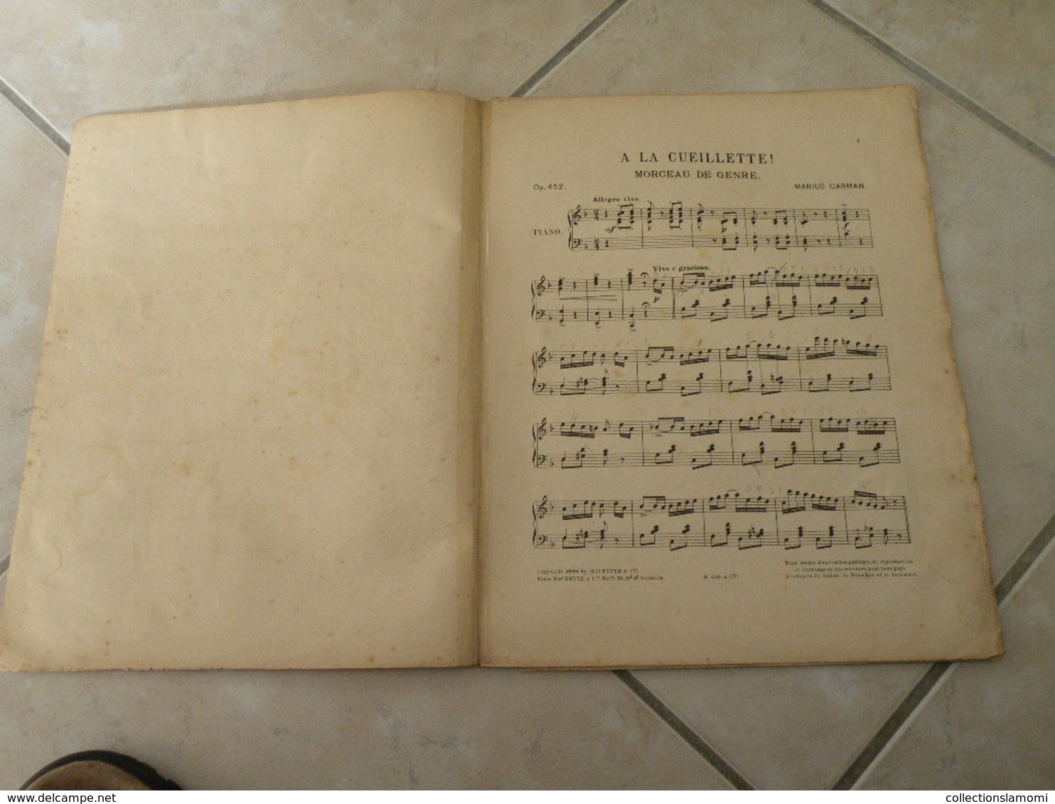 A La Cueillette -(Musique Marius Carman) - Partition (Piano)1900 - Keyboard Instruments