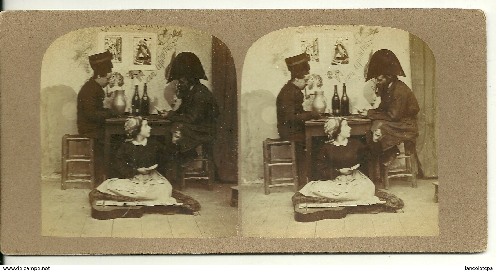 PHOTO STEREOTYPE SUR SUPPORT CARTON / SCENE DE THEATRE - CARTOMANCIENNE - Anciennes (Av. 1900)