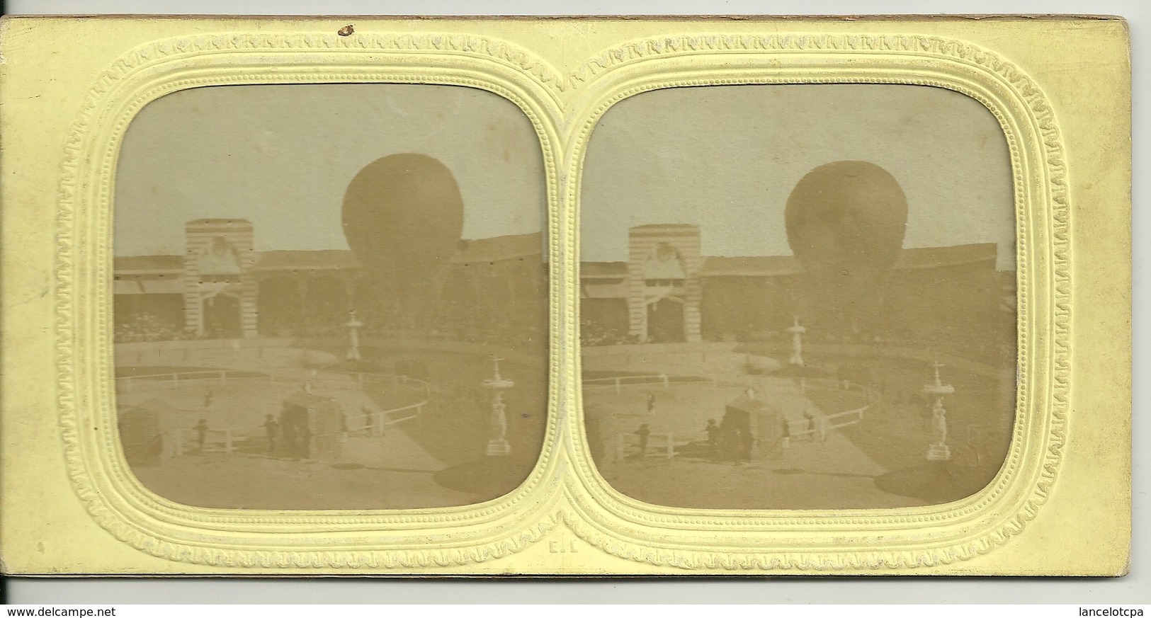 PHOTO STEREOTYPE SUR SUPPORT CARTON / DEPART D'UN BALLON MONGOLFIERE - Anciennes (Av. 1900)