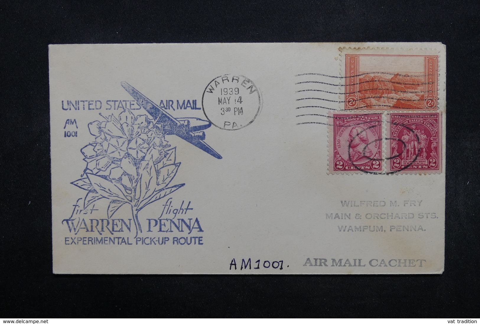 ETATS UNIS - Enveloppe 1 Er Vol Warren / Penna  En 1939, Affranchissement Plaisant - L 32490 - 1c. 1918-1940 Lettres