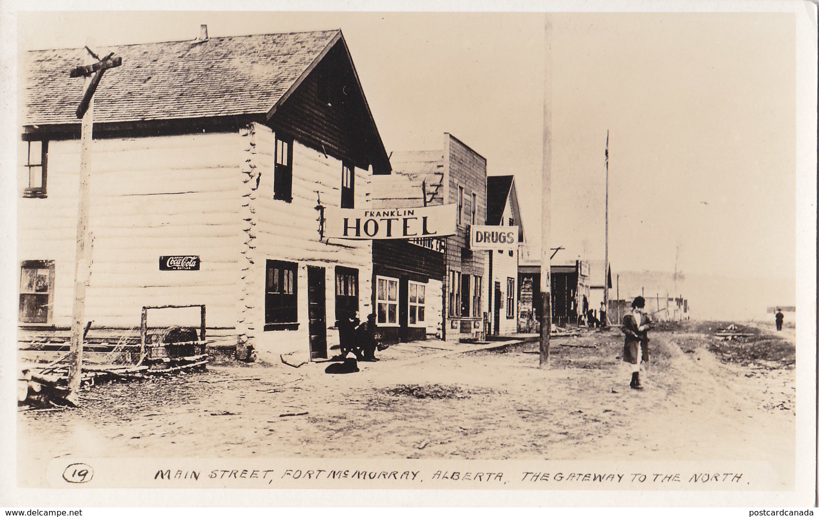 RPPC REAL PHOTO POSTCARD FORT MCMURRAY MAIN STREET COCA COLA SIGN - Other & Unclassified