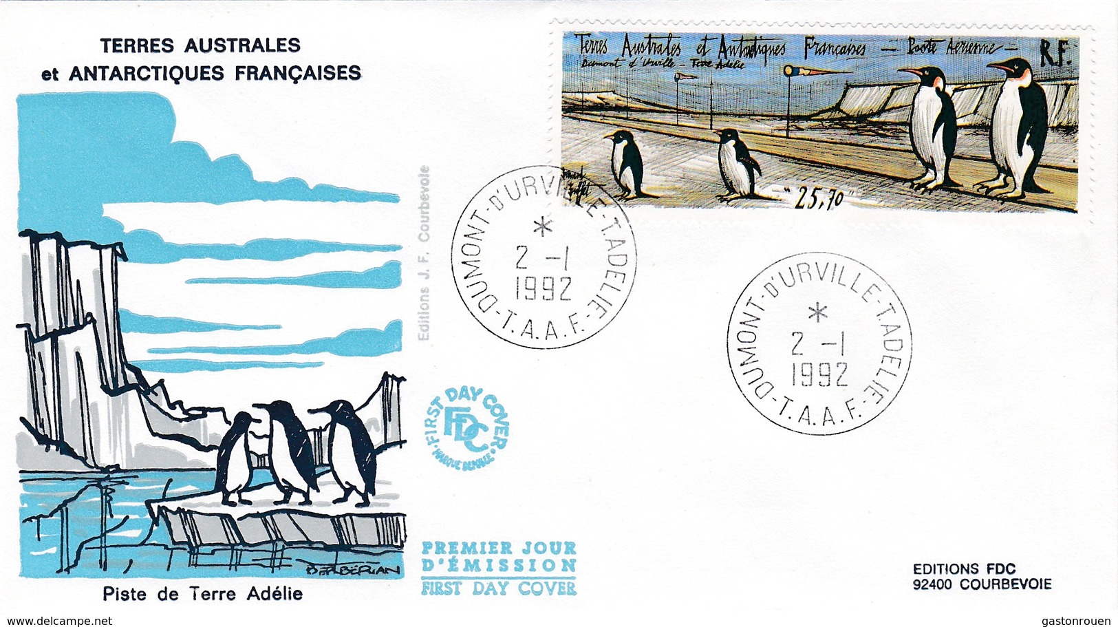 TAAF PREMIER JOUR 1992 N° PA124 Piste En Terre Adélie Oeuvre De Buffet Peintre 02-01-1992 Terre Adélie - FDC