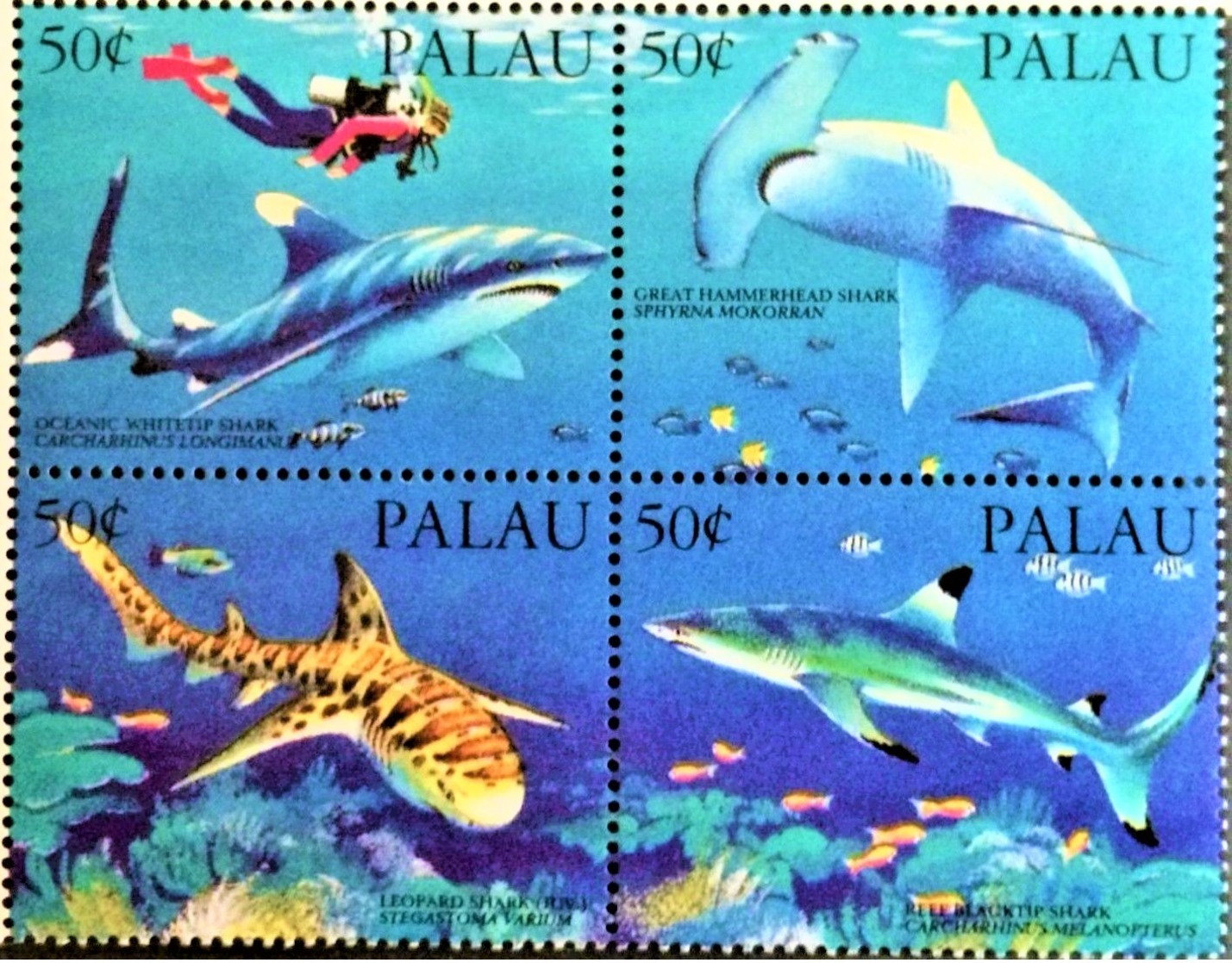 # Palau 1993**Mi.614-17 Sharks , MNH [21;62] - Marine Life