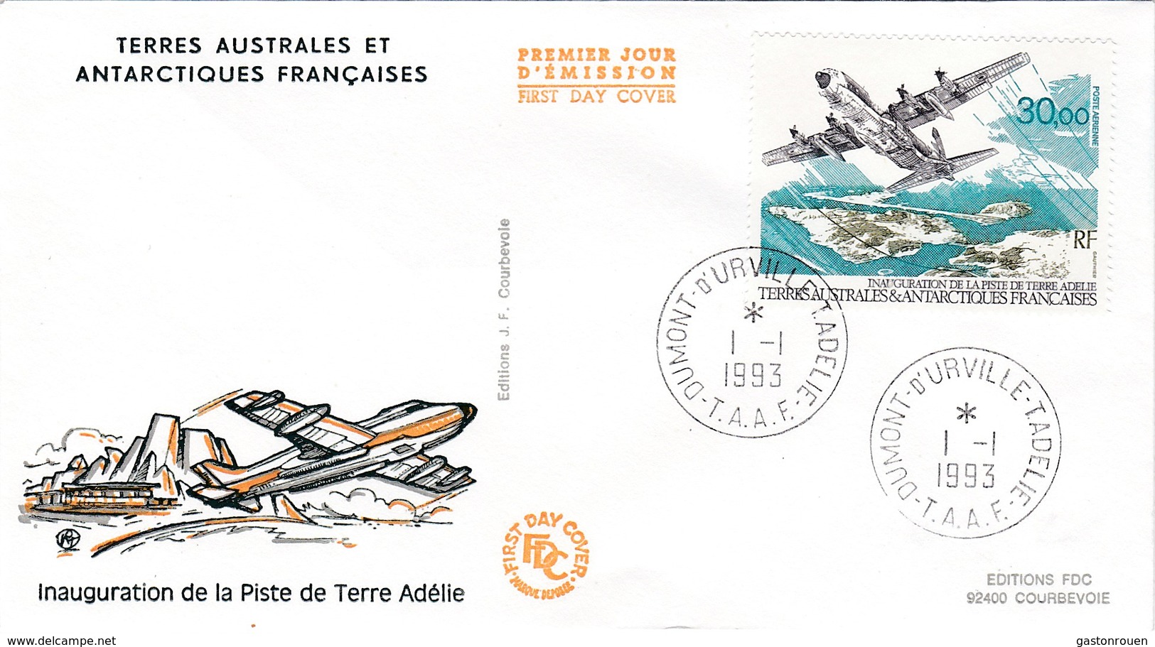 TAAF PREMIER JOUR 1993 PA128 Inauguration De La Piste 01-01-1993 Terre Adélie - FDC