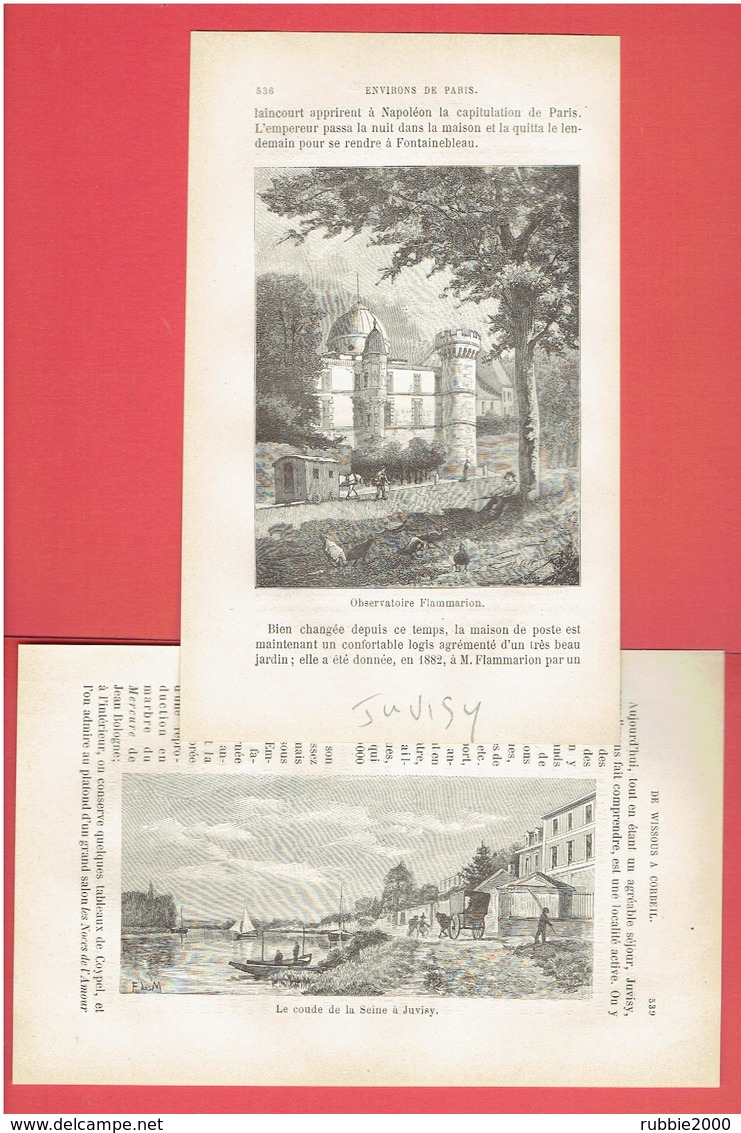 JUVISY ESSONNE LE COUDE DE LA SEINE ET L OBSERVATOIRE FLAMMARION LOT 2 GRAVURES DEBUT XXe - Estampes & Gravures