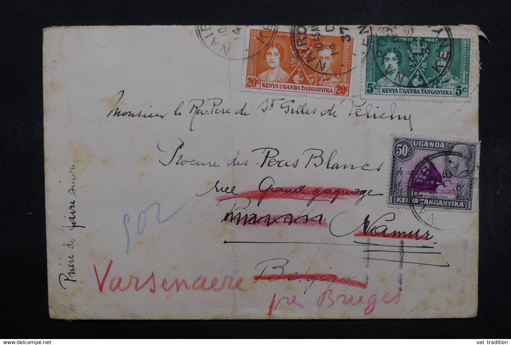 KENYA OUGANDA & TANGANYIKA - Enveloppe De Nairobi Pour La Belgique En 1937 , Affranchissement Plaisant - L 32497 - Kenya, Uganda & Tanganyika