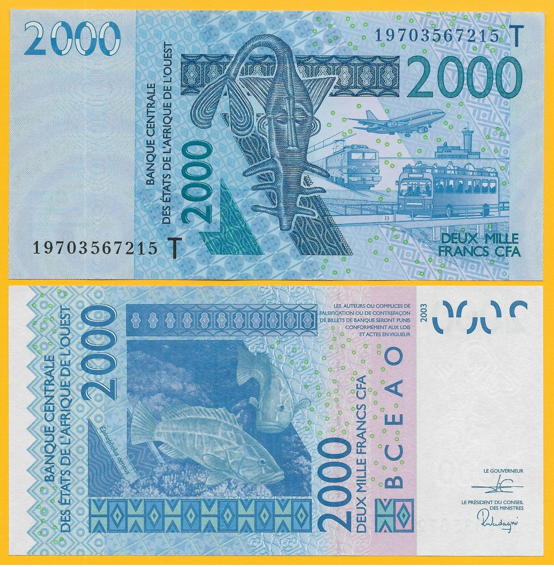 West African States 2000 Francs Togo (T) P-816T 2019 UNC Banknote - West African States