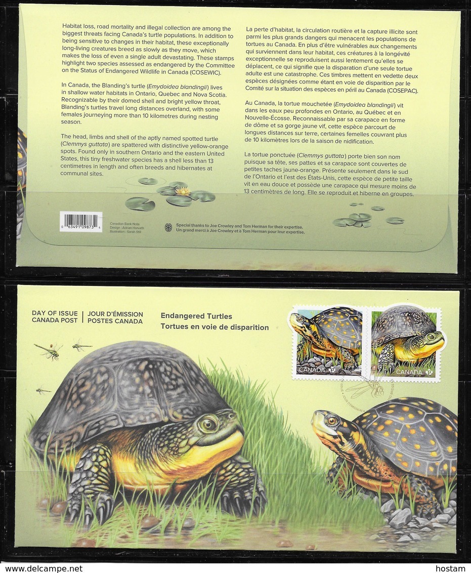 CANADA 2019, #3179  OFDC,  ENDANGERED BLANDING  & SPOTTED's  TURTLES - 2011-...