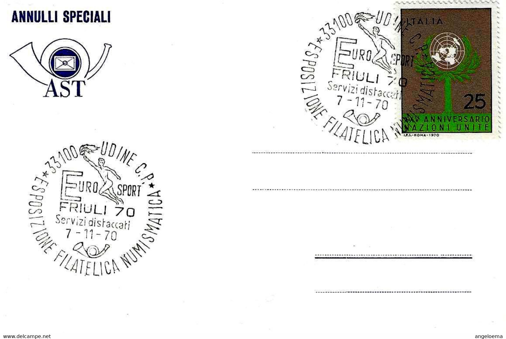ITALIA ITALY - 1970 UDINE Expo Filatelica Numismatica EURO SPORT FRIULI (tedoforo) - 3617 - Non Classificati