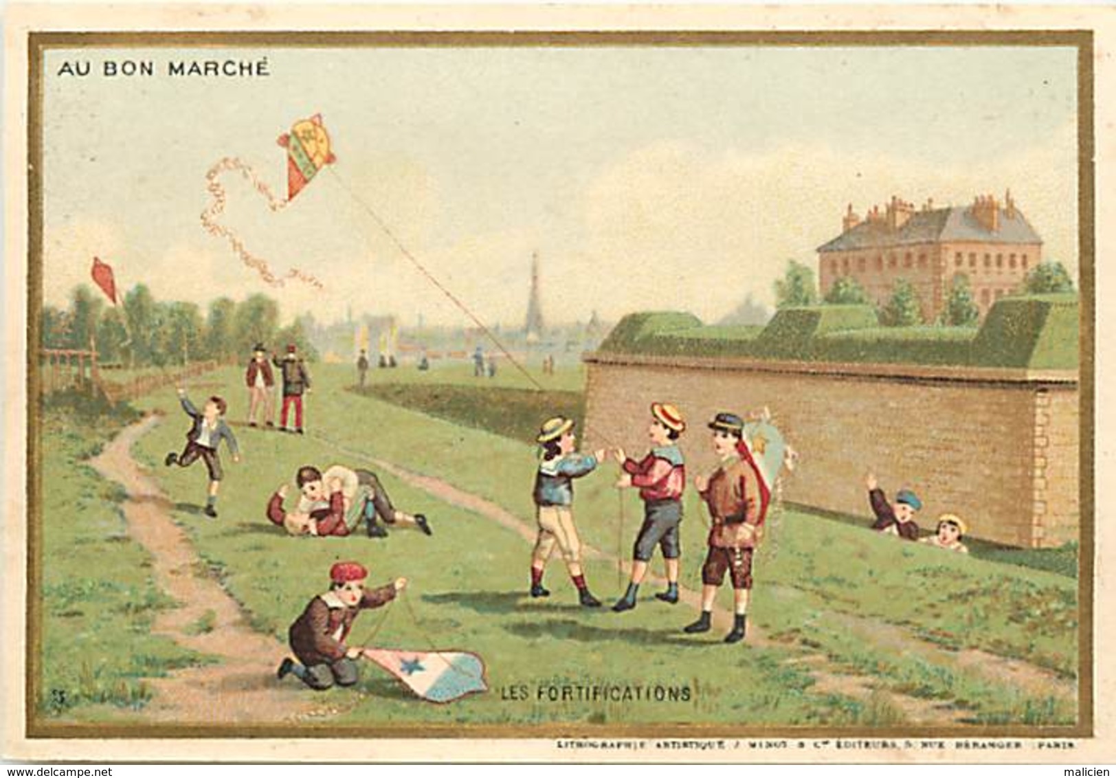 - Chromos-ref-chA232- Au Bon Marché - Paris / Les Fortifications - Cerf Volant - Cerfs Volants - Jeux - - Au Bon Marché