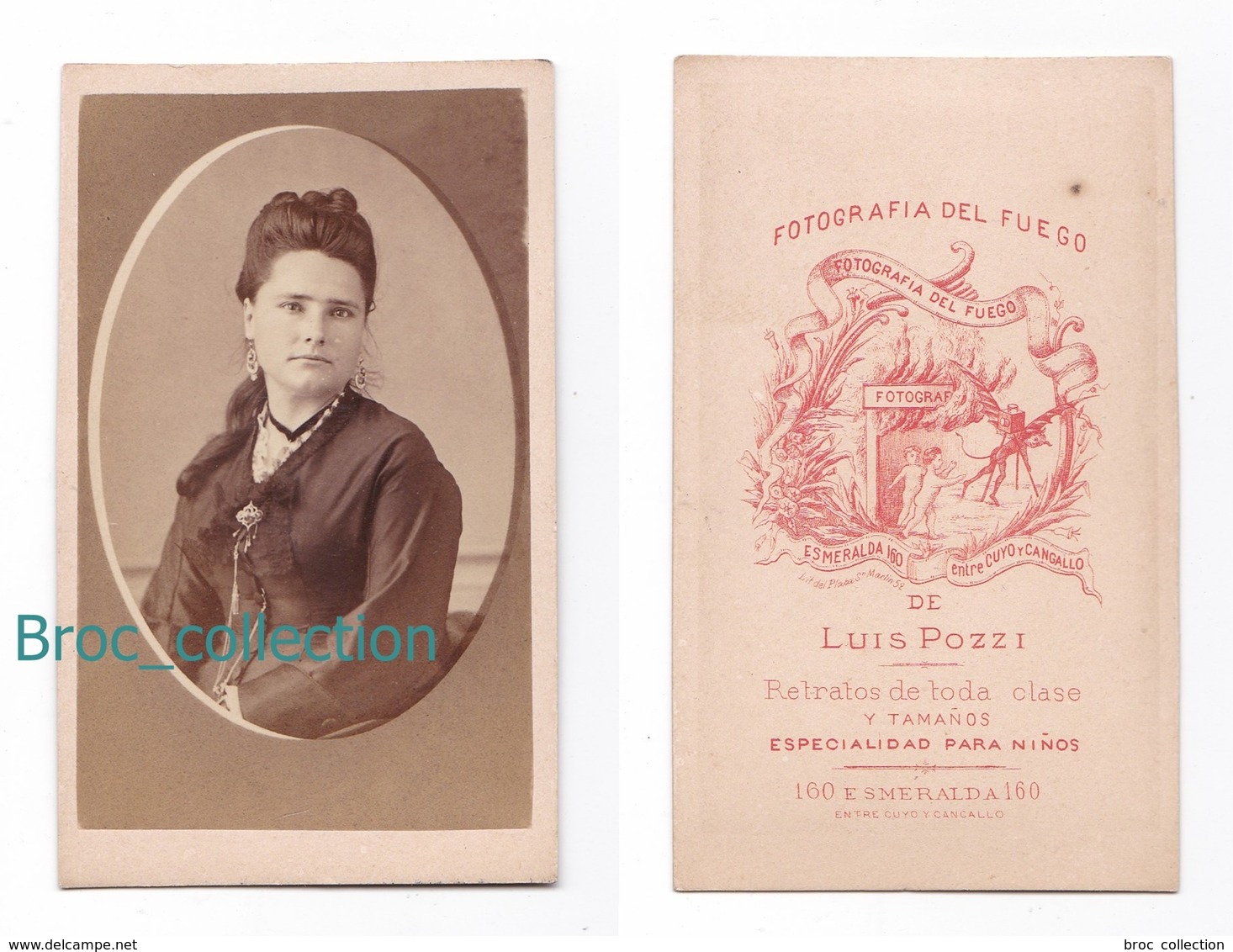 Photo Cdv D'une Jeune Fille, Femme, Fotograpfia Del Fuego Luiz Pozzi, Buenos Aires, Album Seguin, Circa 1875 - Anciennes (Av. 1900)