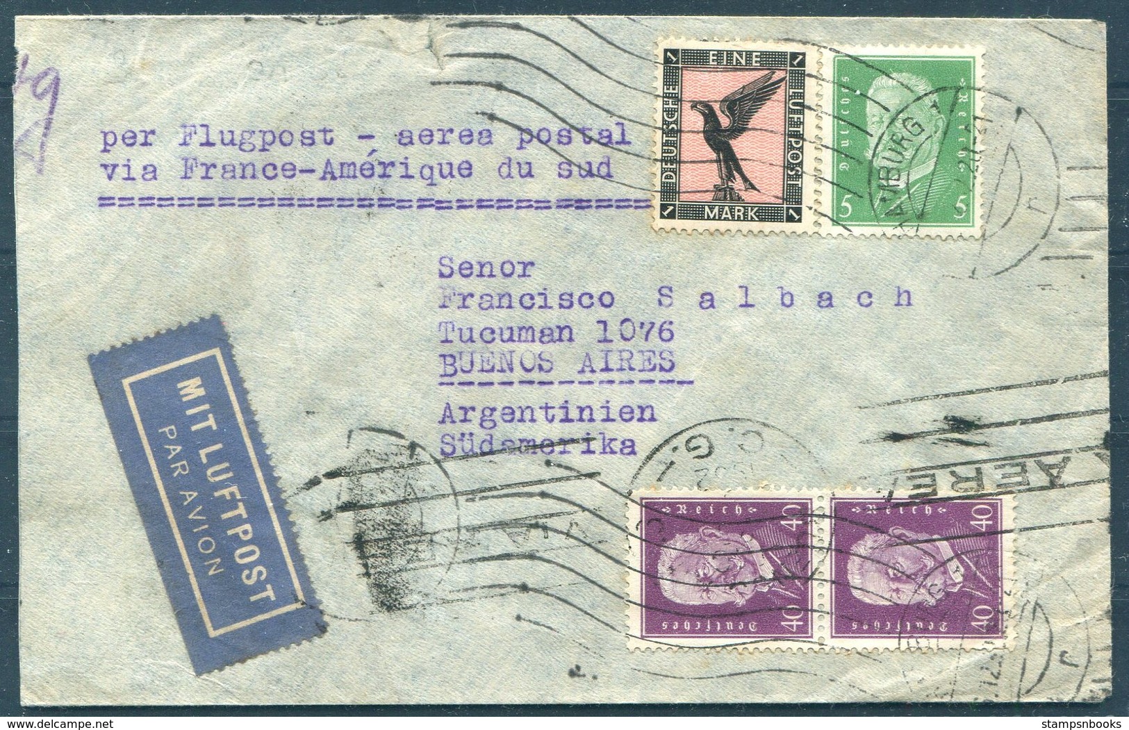 1932 Germany Hamburg Airmail Luftpost Cover Via France - Buenos Aires, Argentina. Lyon A Marseille - Covers & Documents