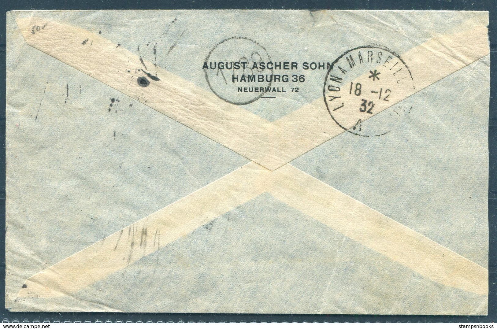 1932 Germany Hamburg Airmail Luftpost Cover Via France - Buenos Aires, Argentina. Lyon A Marseille - Covers & Documents