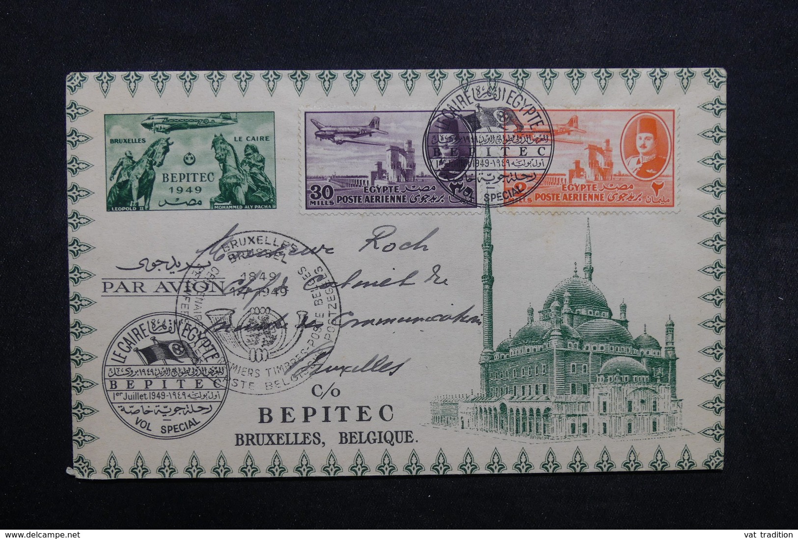 EGYPTE - Enveloppe Du Betipec Par Vol Spécial Du Caire Pour Bruxelles En 1949 - L 32502 - Lettres & Documents