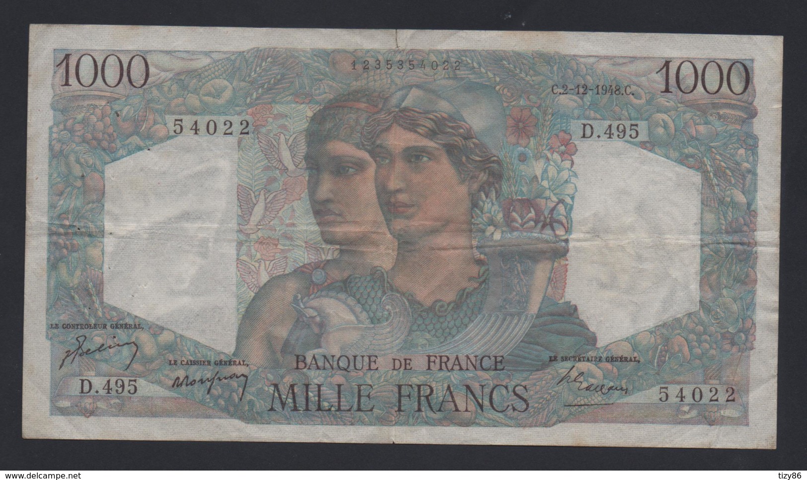 Banconota Francia 1000 Francs 3-12-1948 - 100 F 1945-1954 ''Jeune Paysan''