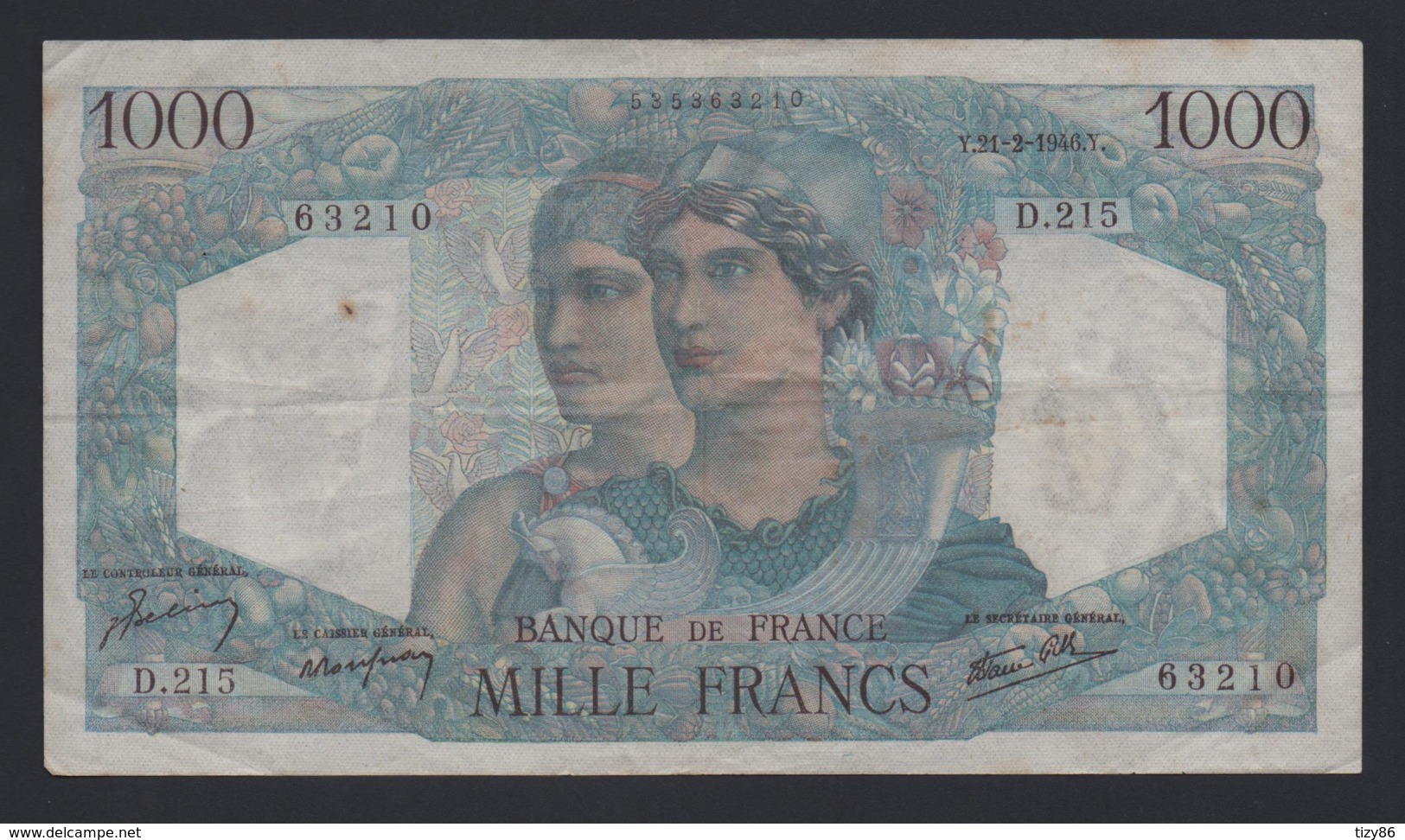 Banconota Francia 1000 Francs 1946 - 100 F 1945-1954 ''Jeune Paysan''