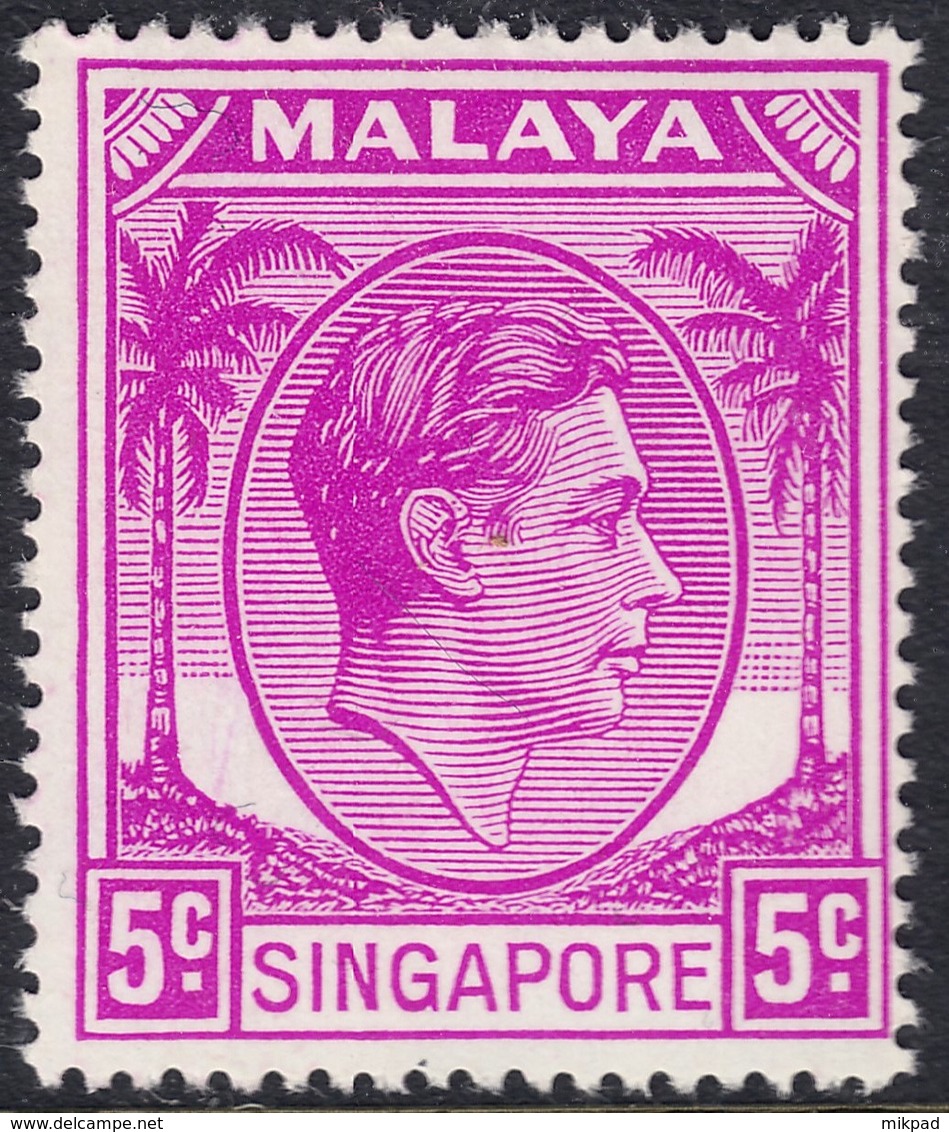 Singapore 1948 P. 17.5x18 5c SG19a  - Unmounted Mint - Singapore (...-1959)