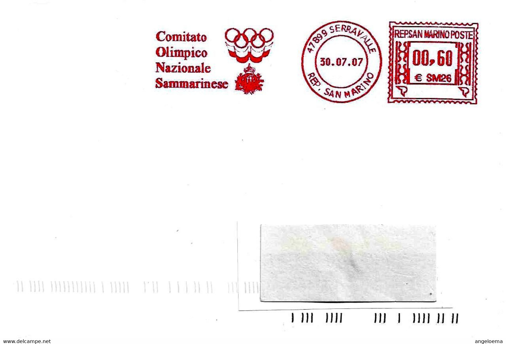 SAN MARINO - 2007 COMITATO OLIMPICO NAZIONALE SAMMARINESE (cerchi Olimpici) Su Busta Viaggiata - Ema Red Meter - 949 - Altri & Non Classificati