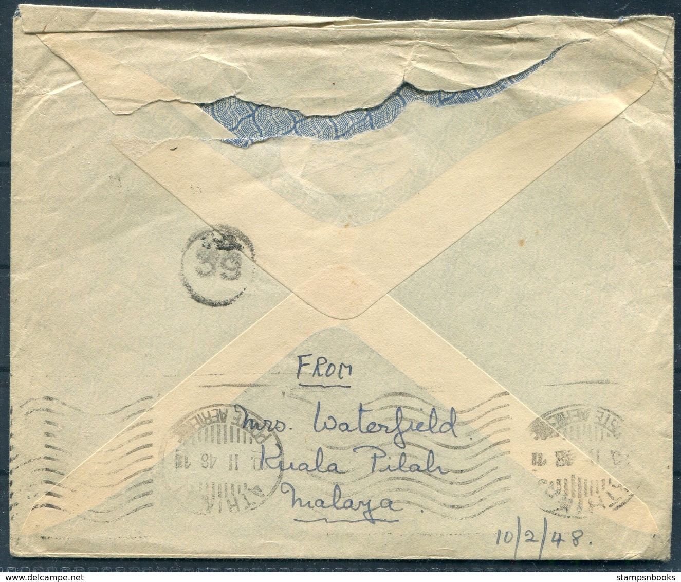 1948 Malaya B.M.A. Airmail Cover - Lady Clifford Norton, British Embassy, Athens Greece. Surrealist Art Dealer - Malaya (British Military Administration)