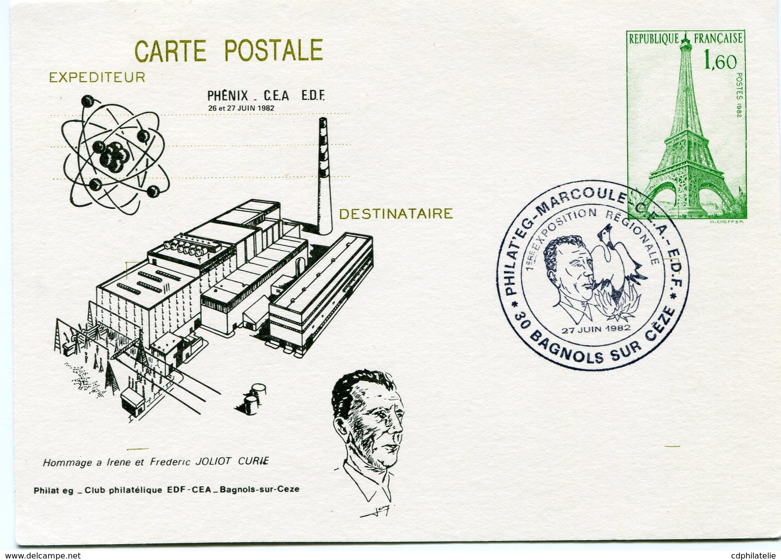 FRANCE ENTIER POSTAL AVEC ILLUSTRATION ET CACHET EN HOMMAGE A IRENE ET FREDERIC JOLIOT CURIE - Premio Nobel